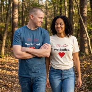 "We Met. We Settled." Funny Relationship T-Shirt