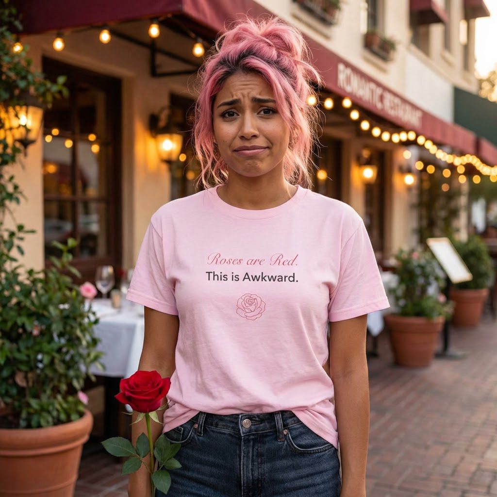 "Roses are Red. This is Awkward" Funny Relationship Tee - Image 2